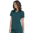 Dickies Woman's V-Neck Top With Rib Knit Panels DK870-CAR - Caribbean Blue