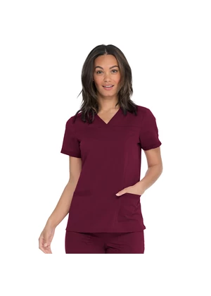 Dickies Woman's V-Neck Top With Rib Knit Panels DKE870-WIN - Wine
